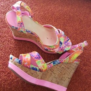 Bright Gianni Bini Neon Splatter Wedges